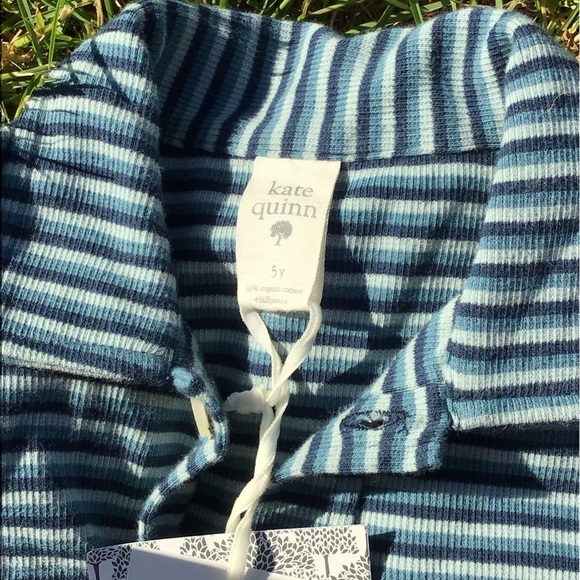 Kate Quinn Boys Blue Striped Ribbed Button Down Shirt Patch Pockets Size 5 years - Picture 2 of 3